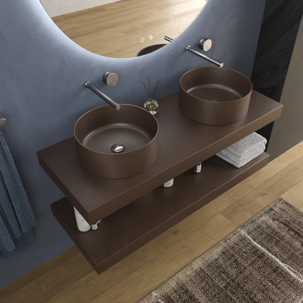 Encimera con faldón suspendida 120 cm Solid Surface BOLETE Marrón sepia - Imagen 2