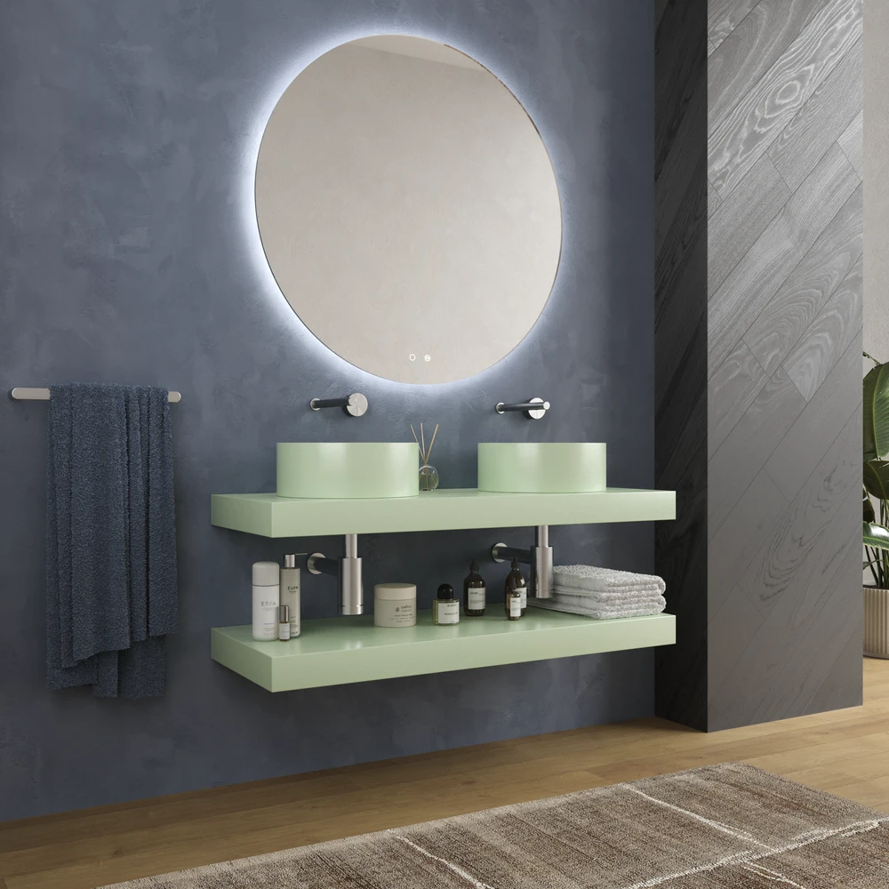 Encimera con faldón suspendida 120 cm Solid Surface BOLETE Verde amarillo - Imagen 3