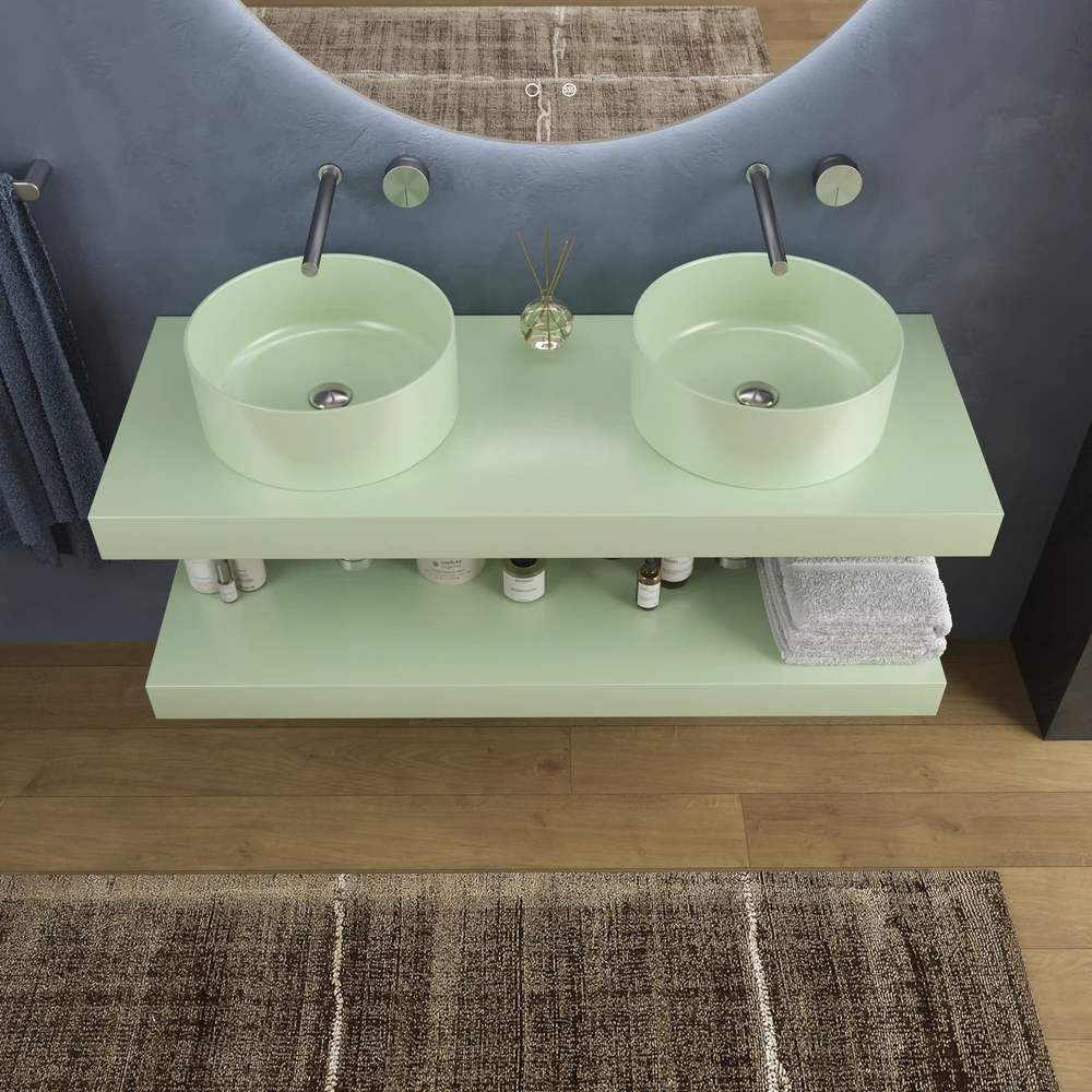 Encimera con faldón suspendida 120 cm Solid Surface BOLETE Verde amarillo - Imagen 2