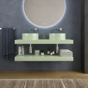 Encimera con faldón suspendida  120 cm  Solid Surface BOLETE  Verde amarillo