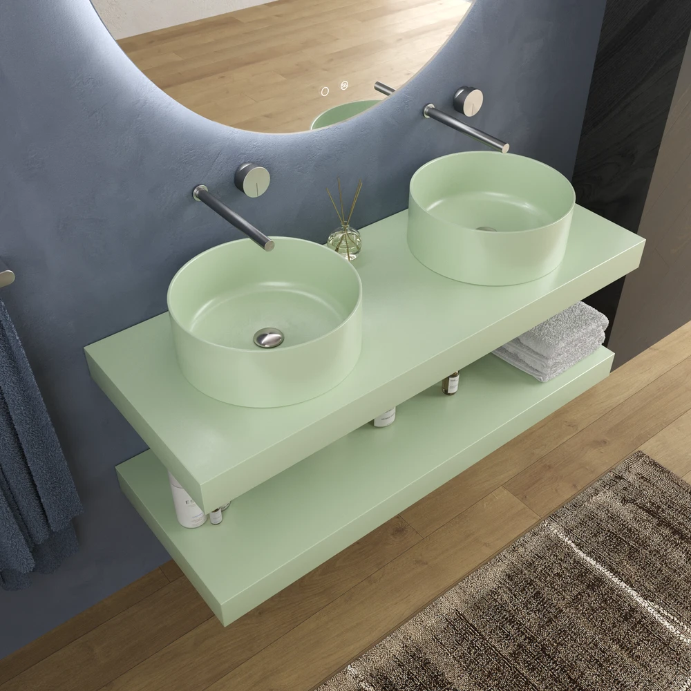 Encimera con faldón suspendida 120 cm Solid Surface BOLETE Verde amarillo - Imagen 4