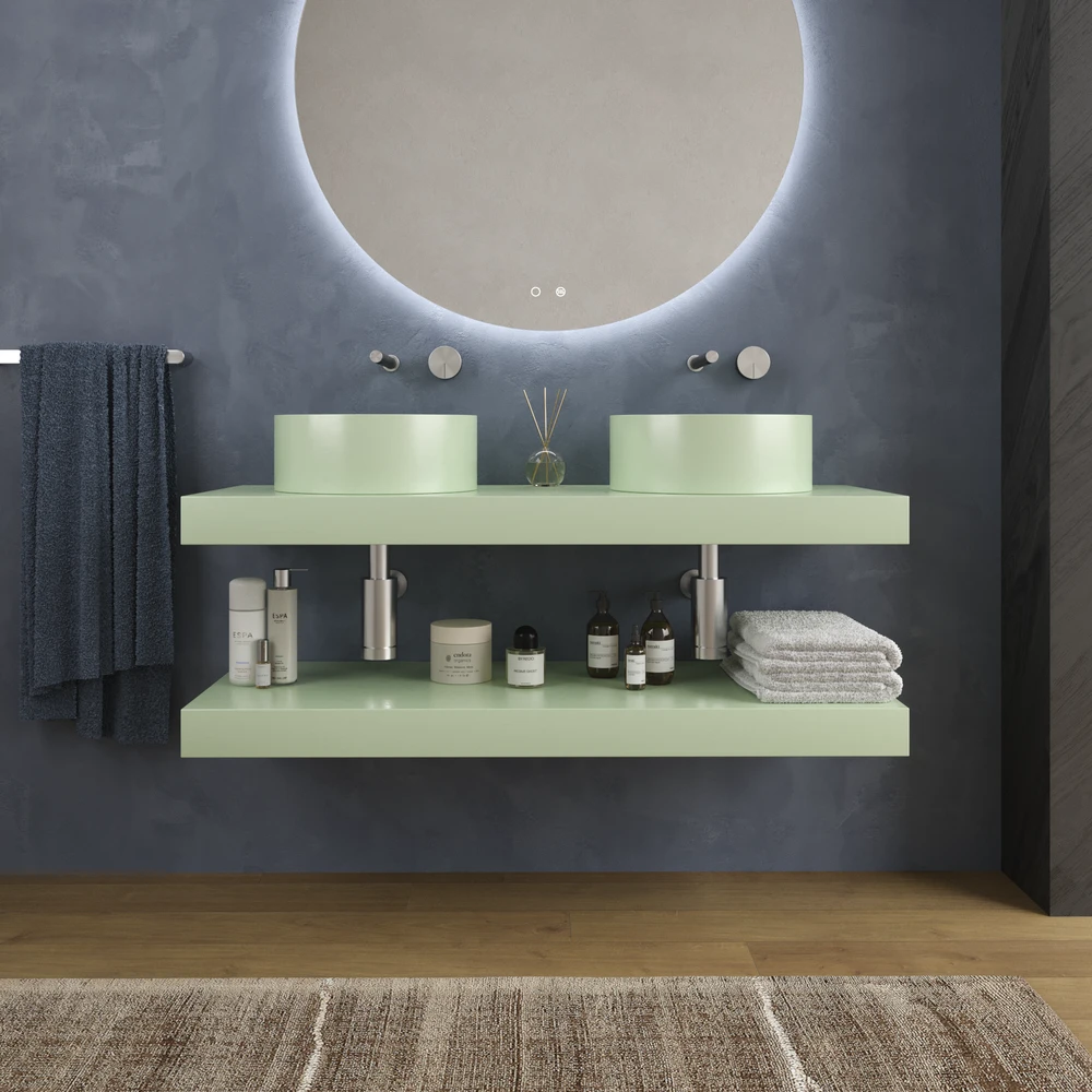 Encimera con faldón suspendida 120 cm Solid Surface BOLETE Verde amarillo