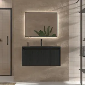 Mueble de baño BINARIO suspendido 1 cajón acabado NEGRO