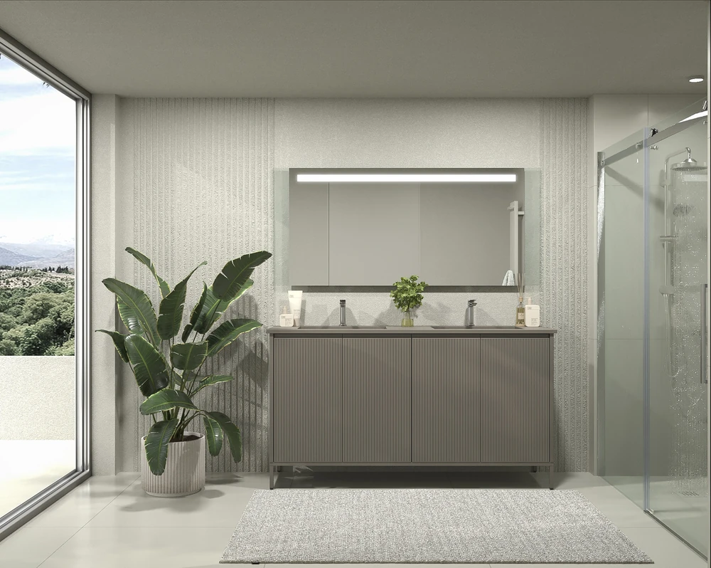 Mueble de baño BLANCA con patas 4 puertas gris cuarzo