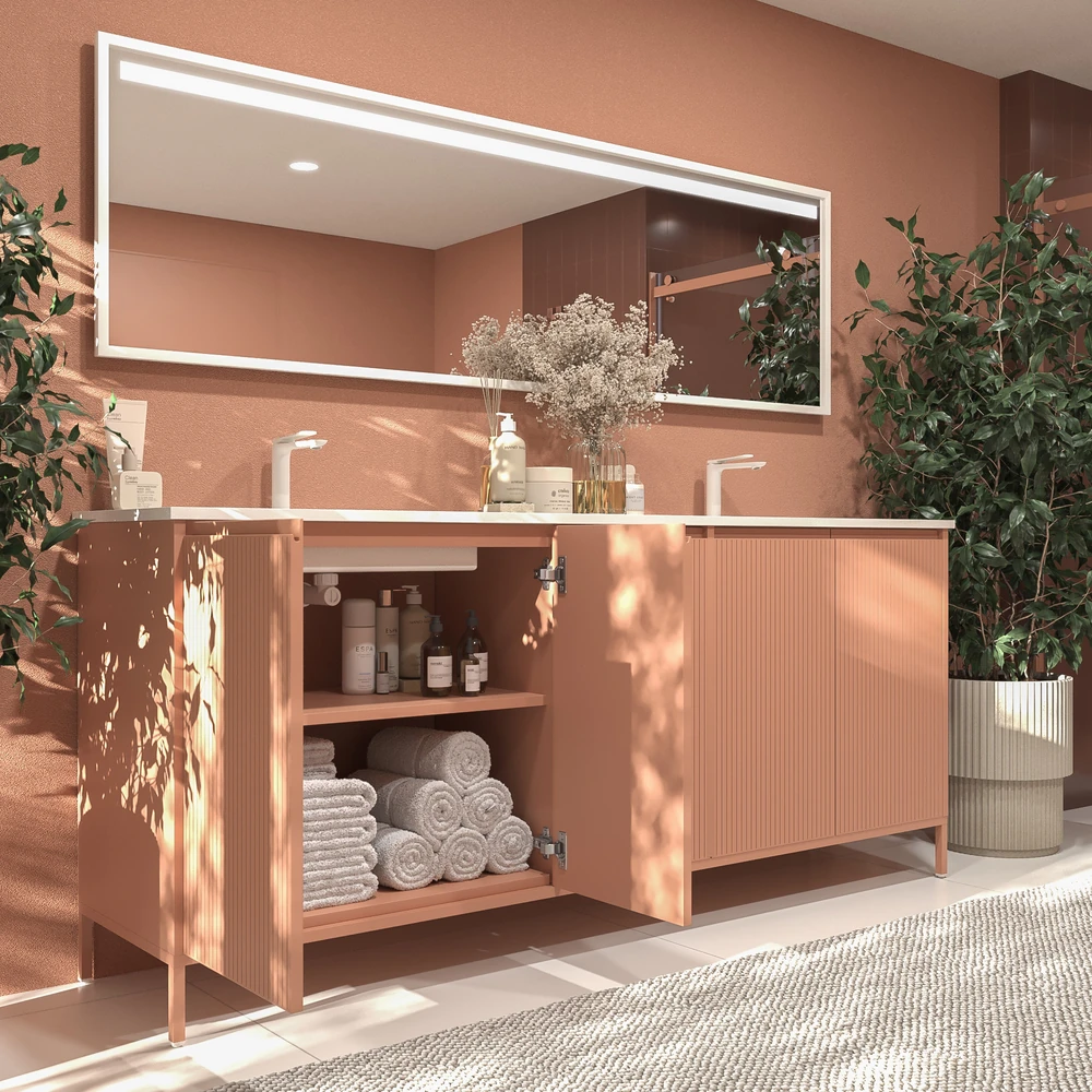 Mueble de baño BLANCA con patas 5 puertas rojo beige - Imagen 6