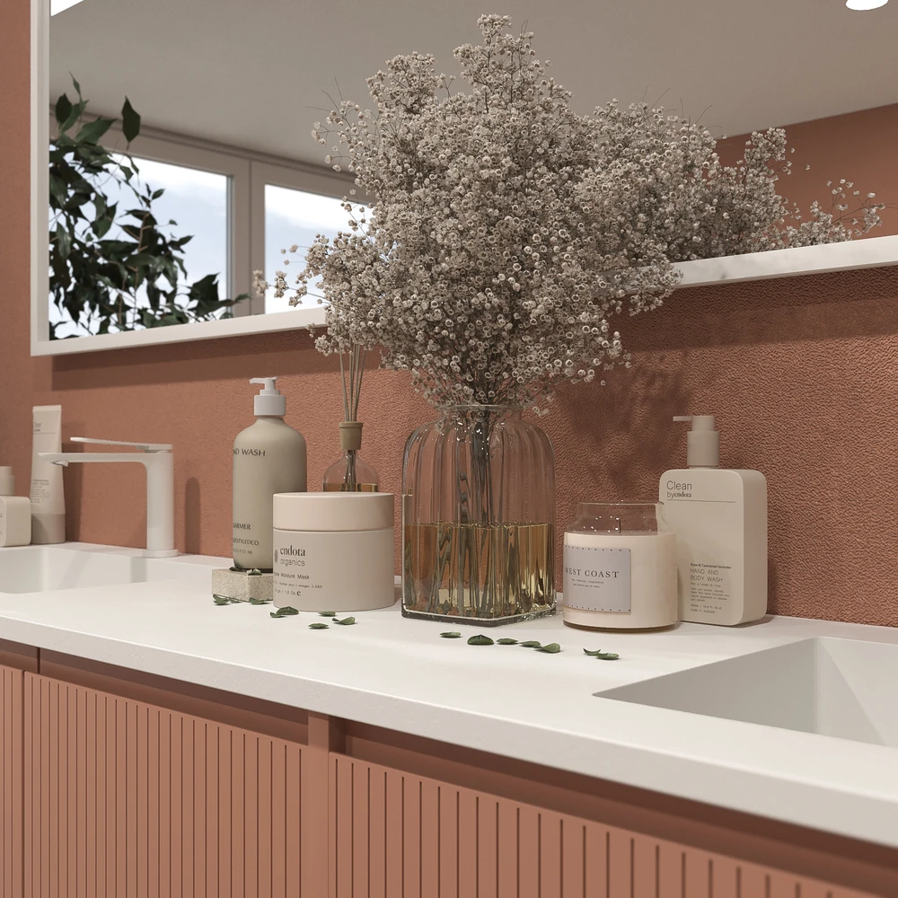 Mueble de baño BLANCA con patas 5 puertas rojo beige - Imagen 4