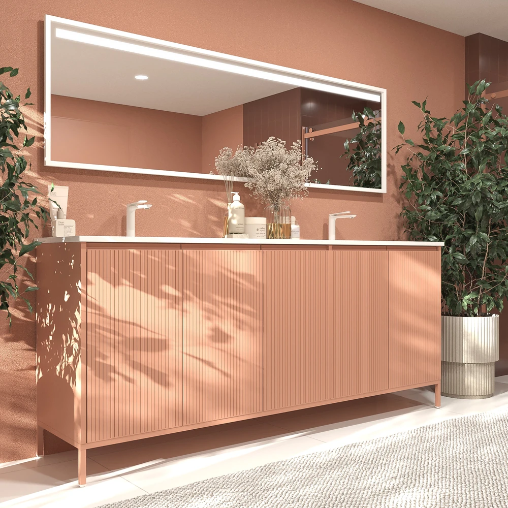 Mueble de baño BLANCA con patas 5 puertas rojo beige