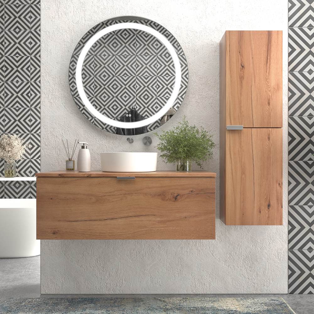 Mueble de baño suspendido 1 cajón SKIN MOHAVE con lavabo porcelana OSIRIS BLANCO