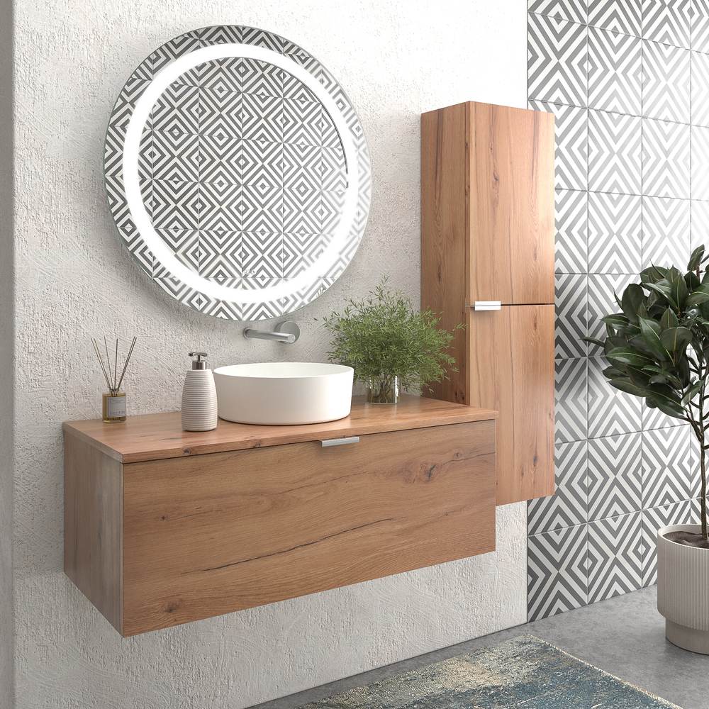 Mueble de baño suspendido 1 cajón SKIN MOHAVE con lavabo porcelana OSIRIS BLANCO - Imagen 5