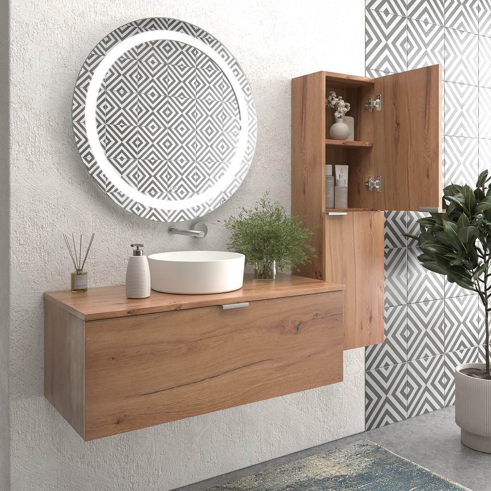 Mueble de baño suspendido 1 cajón SKIN MOHAVE con lavabo porcelana OSIRIS BLANCO - Imagen 4
