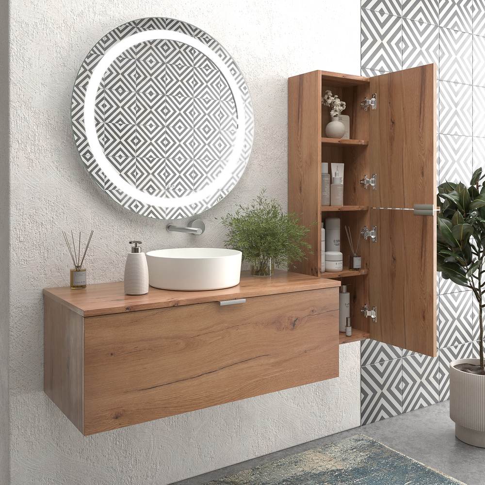 Mueble de baño suspendido 1 cajón SKIN MOHAVE con lavabo porcelana OSIRIS BLANCO - Imagen 3
