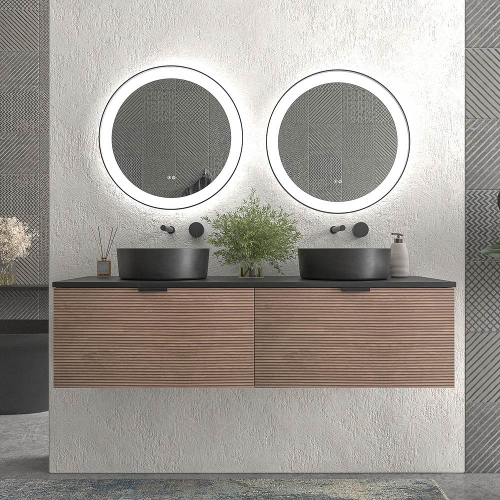 Mueble de baño suspendido 2 cajones SKIN BASTILLA con lavabo porcelana OSIRIS NEGRO
