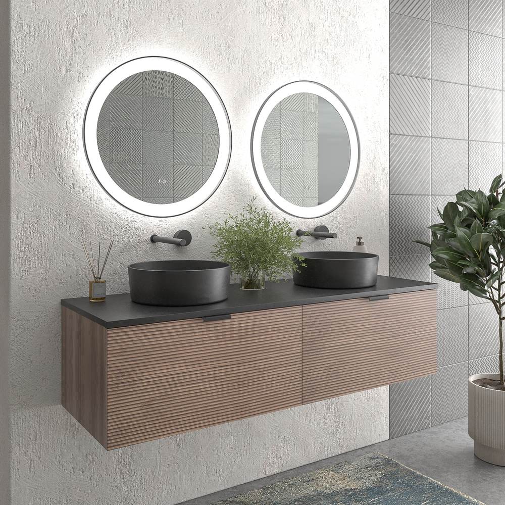 Mueble de baño suspendido 2 cajones SKIN BASTILLA con lavabo porcelana OSIRIS NEGRO - Imagen 3