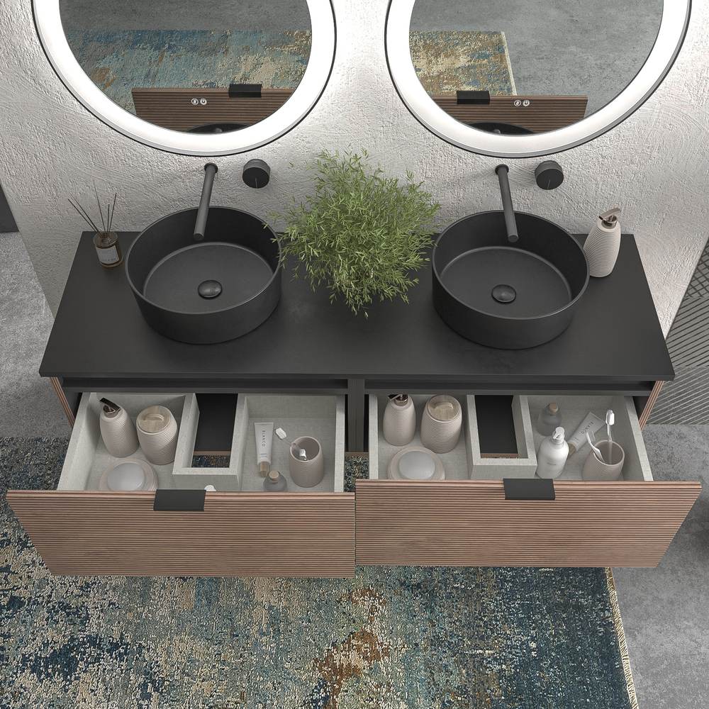 Mueble de baño suspendido 2 cajones SKIN BASTILLA con lavabo porcelana OSIRIS NEGRO - Imagen 2