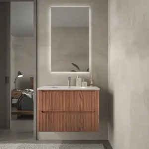 Mueble de baño suspendido 2 cajones TOSCANA  con lavabo porcelana acabado  squadratto ABEDUL
