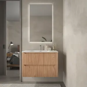 Mueble de baño suspendido 2 cajones TOSCANA  con lavabo porcelana acabado  squadratto CEMBRANO