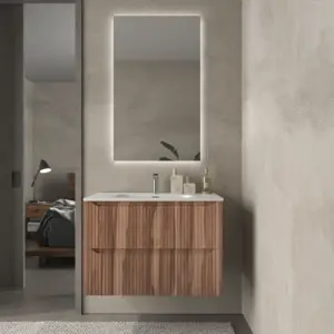 Mueble de baño suspendido 2 cajones TOSCANA  con lavabo porcelana acabado  squadratto OLIVO