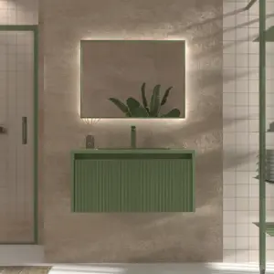 Mueble de baño BINARIO suspendido 1 cajón acabado  VERDE RESEDA