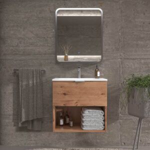 Mueble de baño suspendido 1 cajón- 1 hueco MIREIA  MOHAVE  con lavabo porcelana BLANCO