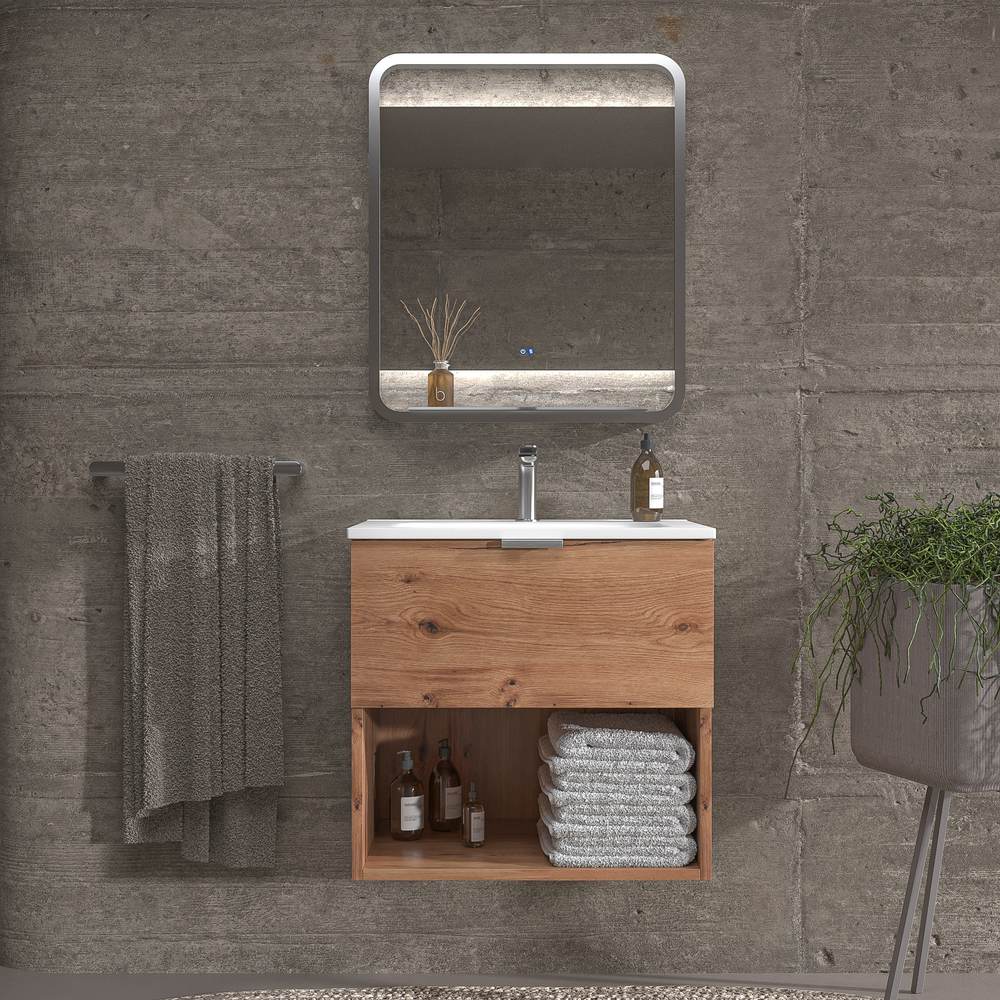 Mueble de baño suspendido 1 cajón- 1 hueco MIREIA MOHAVE con lavabo porcelana BLANCO