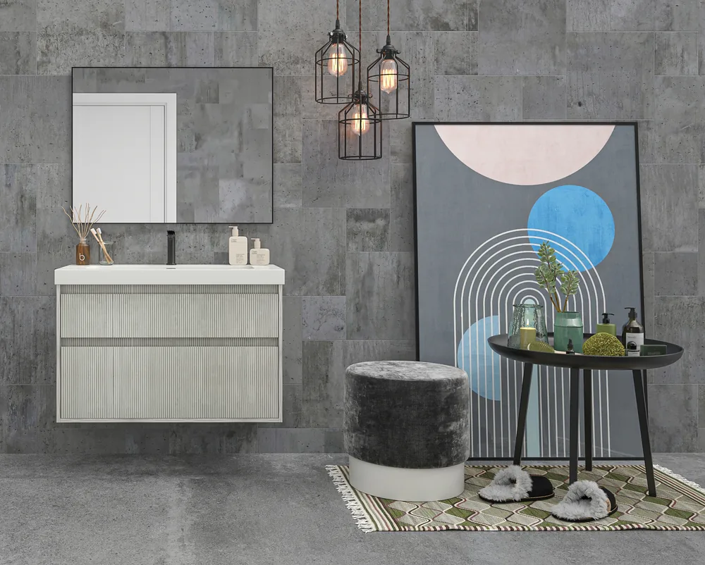 Mueble de baño suspendido 2 cajones YOKO Polar con lavabo resina Blanco - Imagen 3