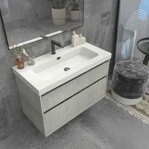 Mueble de baño suspendido 2 cajones YOKO Polar con lavabo resina  Blanco