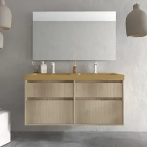 Mueble de baño suspendido 4 cajones  YOKO Alcatraz con lavabo resina Marrón pardo