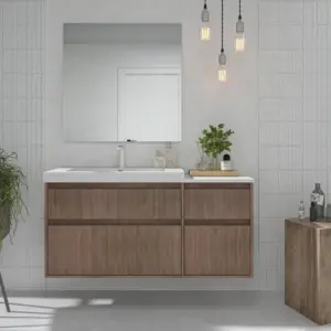Mueble de baño suspendido 4 cajones  YOKO Bastilla con lavabo con repisa resina Blanco