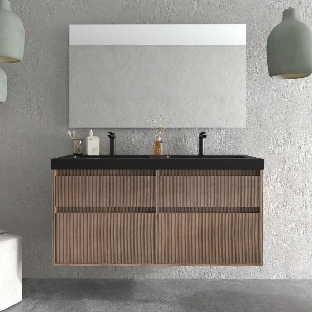 Mueble de baño suspendido 4 cajones YOKO Bastilla con lavabo resina Negro