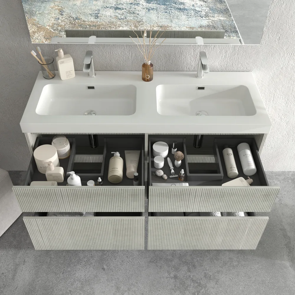 Mueble de baño suspendido 4 cajones YOKO Polar con lavabo resina Blanco - Imagen 2