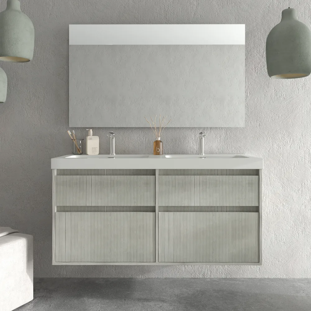 Mueble de baño suspendido 4 cajones YOKO Polar con lavabo resina Blanco