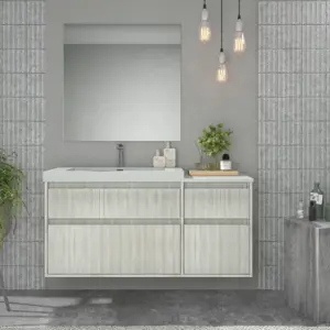 Mueble de baño suspendido 4 cajones  YOKO Polar  con lavabo con repisa resina Blanco