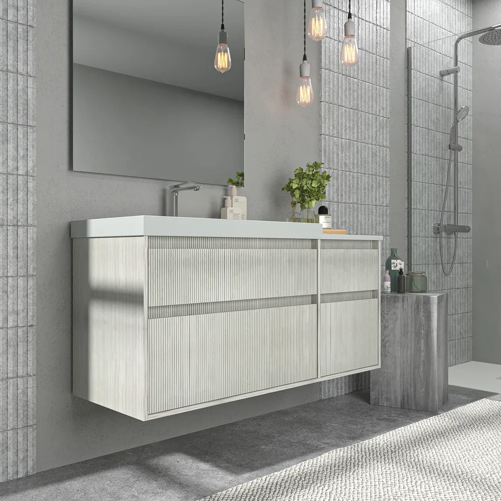 Mueble de baño suspendido 4 cajones YOKO Polar con lavabo con repisa resina Blanco - Imagen 4