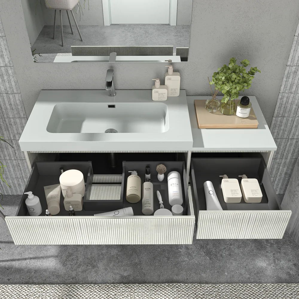 Mueble de baño suspendido 4 cajones YOKO Polar con lavabo con repisa resina Blanco - Imagen 2