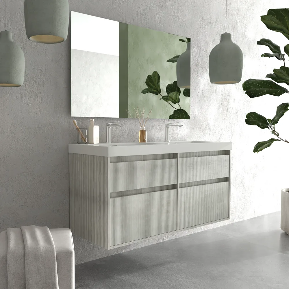 Mueble de baño suspendido 4 cajones YOKO Polar con lavabo resina Blanco - Imagen 4