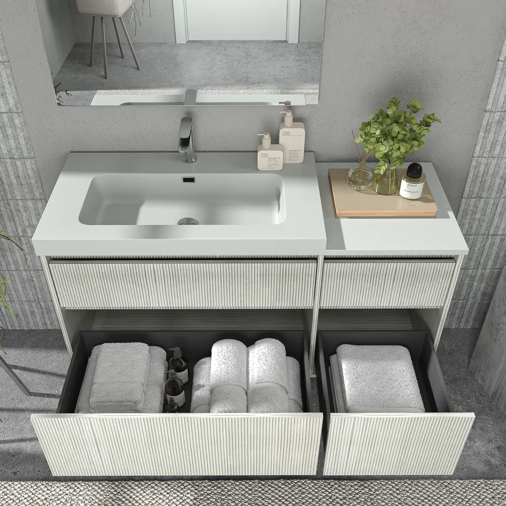 Mueble de baño suspendido 4 cajones YOKO Polar con lavabo con repisa resina Blanco - Imagen 3