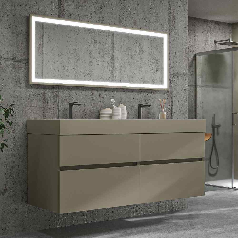 Mueble de baño DUNE suspendido 4 cajones con encimera SOLID SURFACE 2 senos Gris Pálido - Imagen 2