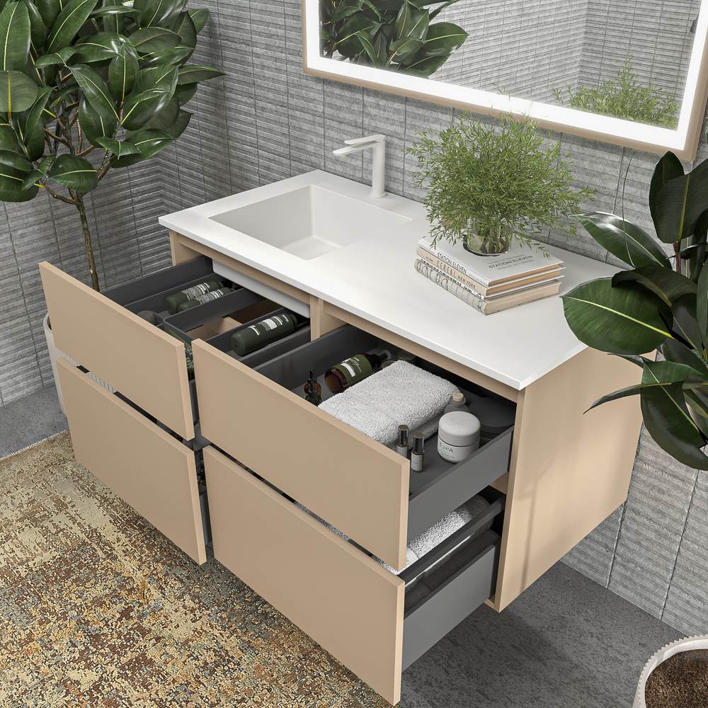 Mueble de baño DUNE suspendido 4 cajones con encimera SOLID SURFACE 2 senos Moka - Imagen 6