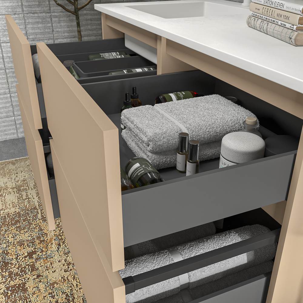 Mueble de baño DUNE suspendido 4 cajones con encimera SOLID SURFACE 2 senos Moka - Imagen 5