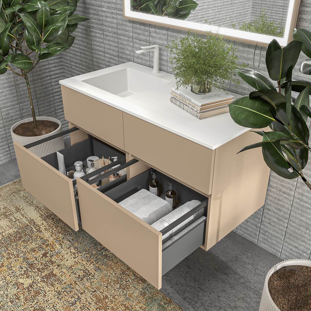 Mueble de baño DUNE suspendido 4 cajones con encimera SOLID SURFACE 2 senos Moka - Imagen 4