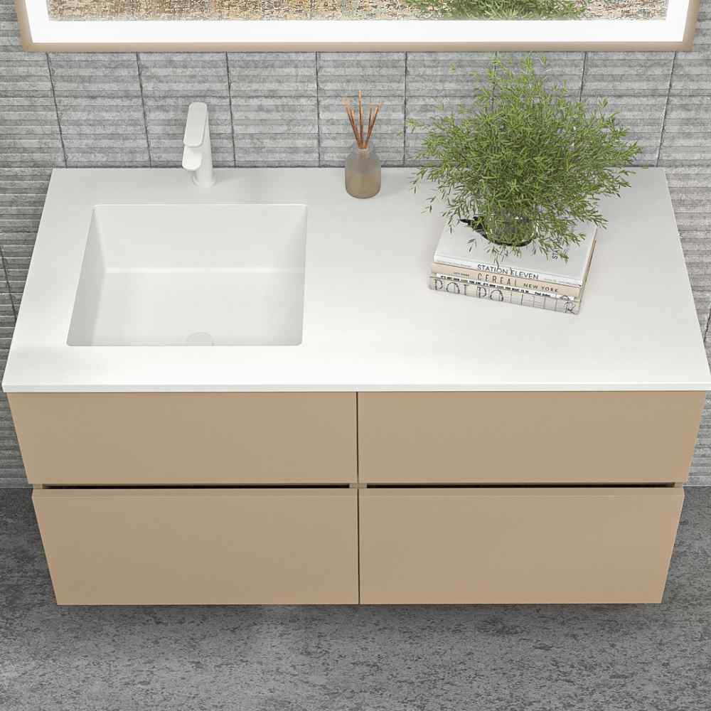 Mueble de baño DUNE suspendido 4 cajones con encimera SOLID SURFACE 2 senos Moka - Imagen 3