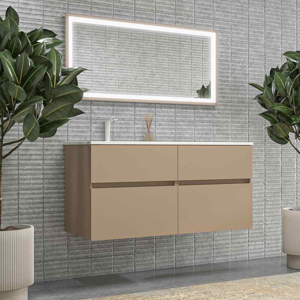 Mueble de baño DUNE suspendido 4 cajones con encimera SOLID SURFACE 2 senos Moka - Imagen 2