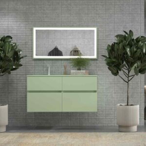 Mueble de baño DUNE suspendido 4 cajones con encimera SOLID SURFACE 2 senos  Verde blanquecino