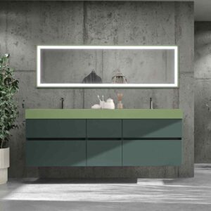 Mueble de baño suspendido DUNE  6 cajones con encimera SOLID SURFACE 2 senos  Verde Negro