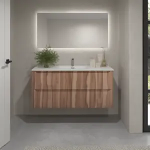 Mueble de baño suspendido 2 cajones TOSCANA  con lavabo porcelana acabado OLIVO
