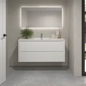 Mueble de baño suspendido 2 cajones TOSCANA  con lavabo porcelana acabado millerigue BLANCO