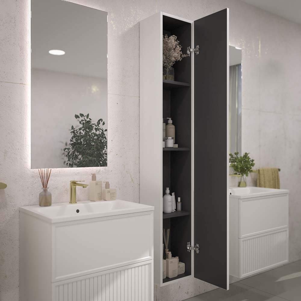 Mueble de baño suspendido 2 cajones BUDGET con lavabo Solid Surface BLANCO - Imagen 5