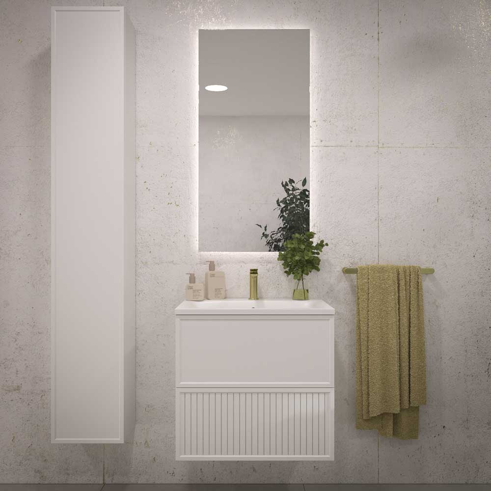 Mueble de baño suspendido 2 cajones BUDGET con lavabo Solid Surface BLANCO - Imagen 6