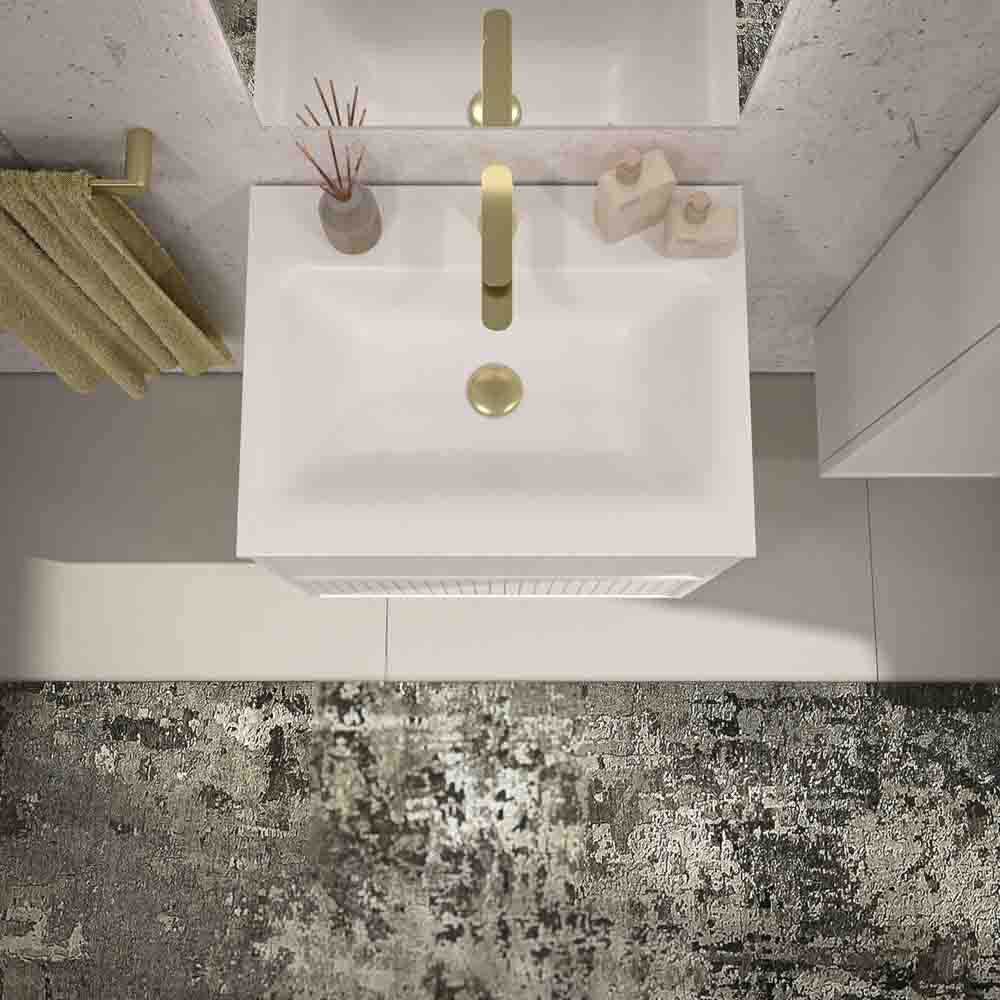 Mueble de baño suspendido 2 cajones BUDGET con lavabo Solid Surface BLANCO - Imagen 4
