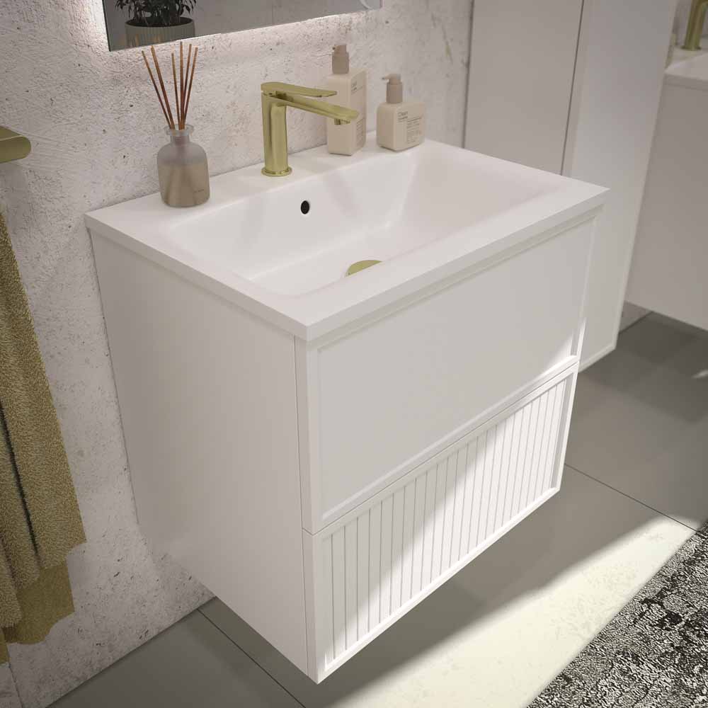 Mueble de baño suspendido 2 cajones BUDGET con lavabo Solid Surface BLANCO - Imagen 3